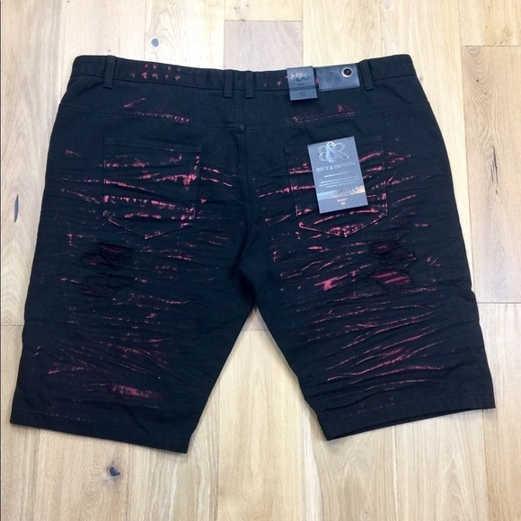 Beat & Rhythm Distressed Black & Red Jean Shorts - Picture 4 of 6